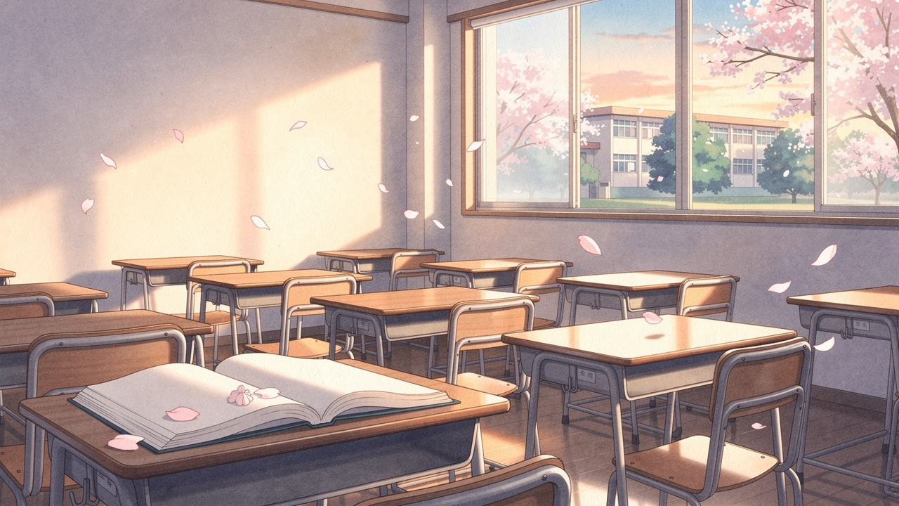 夕暮れの教室を思わせる、新章の始まりを象徴するイラスト