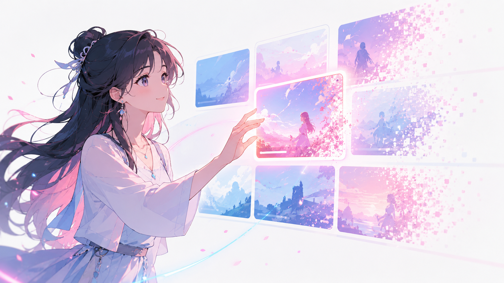配信終了が近づくアニメ作品の棚から、見たい作品をそっと手に取る様子